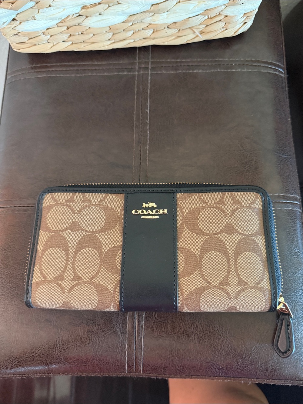 Coach Black Zip-Around Wallet with Gold Hardware